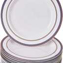 SILVER SPOONS DISPOSABLE SALAD PLATES | 20 pc | Heavy Duty Plastic Dishes | Elegant Fine China Look | Renaissance  Royal Blue (9)