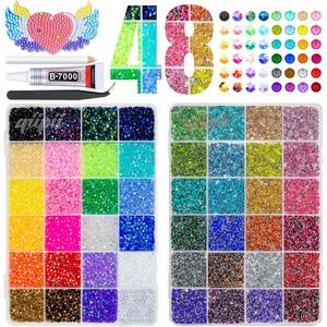 48 Color 3mm Jelly AB & Crystal Colorful Resin Rhinestones for Bedazzling Crafting SS10 Flatback Stones Gems Diamonds Charms for Nails Eyes Face Makeup Beauty Tumblers Bottles DIY Crafts Shoes