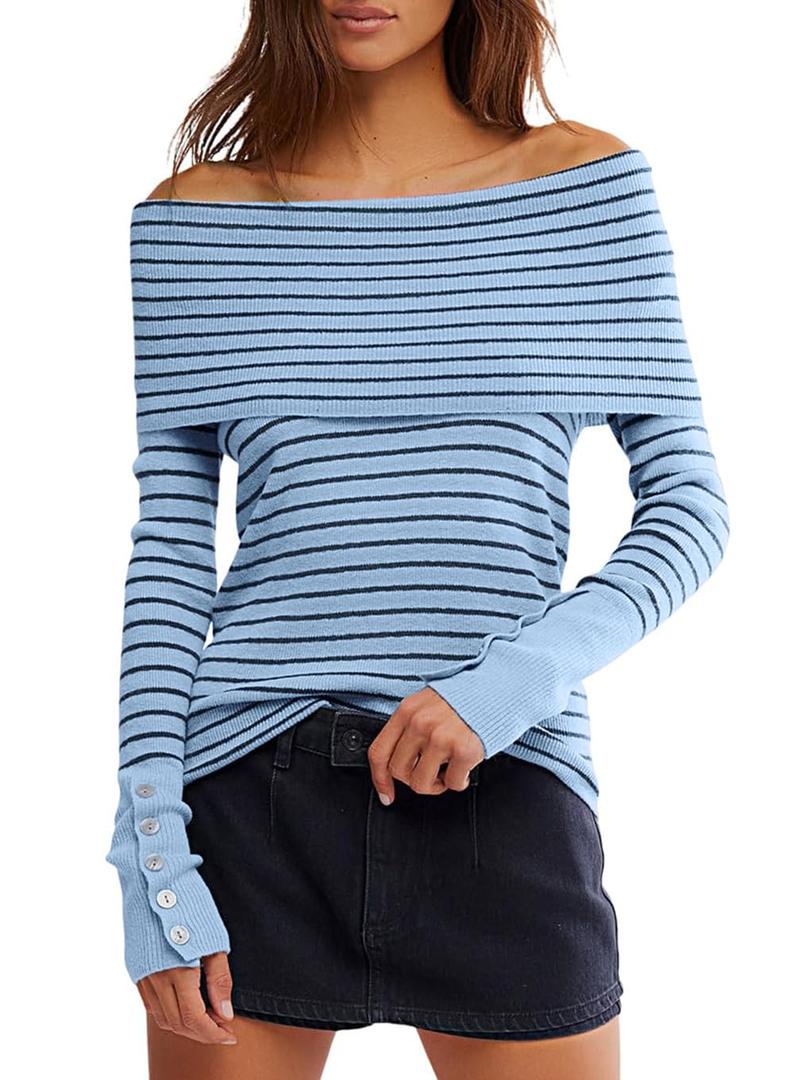 Darong Womens Going Out Y2k Tops Outfits 9126 Blue Black Stripe XS (Blue, XS)