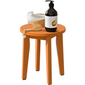 Round 16 Inch Bamboo Waterproof Shower Bathroom Stool Chair, Duty Wooden Bath Corner Shaving Legs Bench Seat (Honey Bamboo, XL)