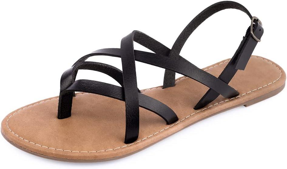 Women's Gladiator Flat Sandals Fisherman Strappy Sandals Ankle Strap Sandals (7, Black)