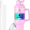 40 oz Tumbler with Handle and Straw or Convert to 40 oz Insulated Water Bottle Fits in Cup Holder. Stainless Steel Metal Water Flask with 2 Lids for Travel,Camping,Gym Sports Coffee Mug Thermal Cup