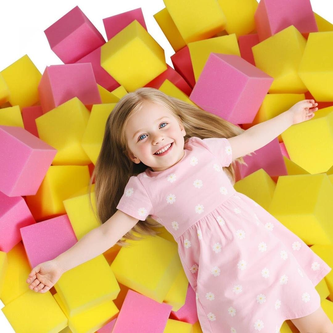 24PCS Foam Cubes 5"x5"x5"- Foam Pit Blocks Set, Soft Stacking Blocks for Indoor Games,Trampolines, Gymnastics, Parkour & Action Sport (Pink and Yellow)