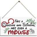 Christmas Door Sign Decor, Not a Creature was Stirring, not Even a Mouse, Winter Seasonal Christmas Wall Art Hanging Wooden Sign Merry Xmas Holiday Decorations for Home Outside Indoor