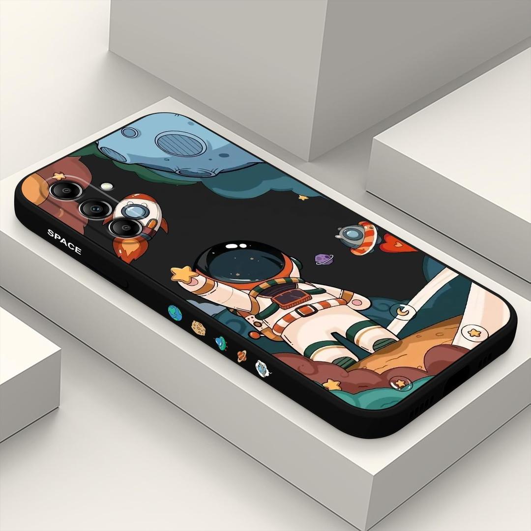 for Samsung Galaxy A55 5G Case Creative Design Flower Pattern A55 5G Case Slim Soft Silicone Protective Samsung A55 5G Phone Cover 6.6 inch-Astronaut Black