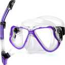 Greatever Dry Snorkel Set,Panoramic Wide View,Anti-Fog Scuba Diving Mask,Professional Snorkeling Gear (Adults, Purple)
