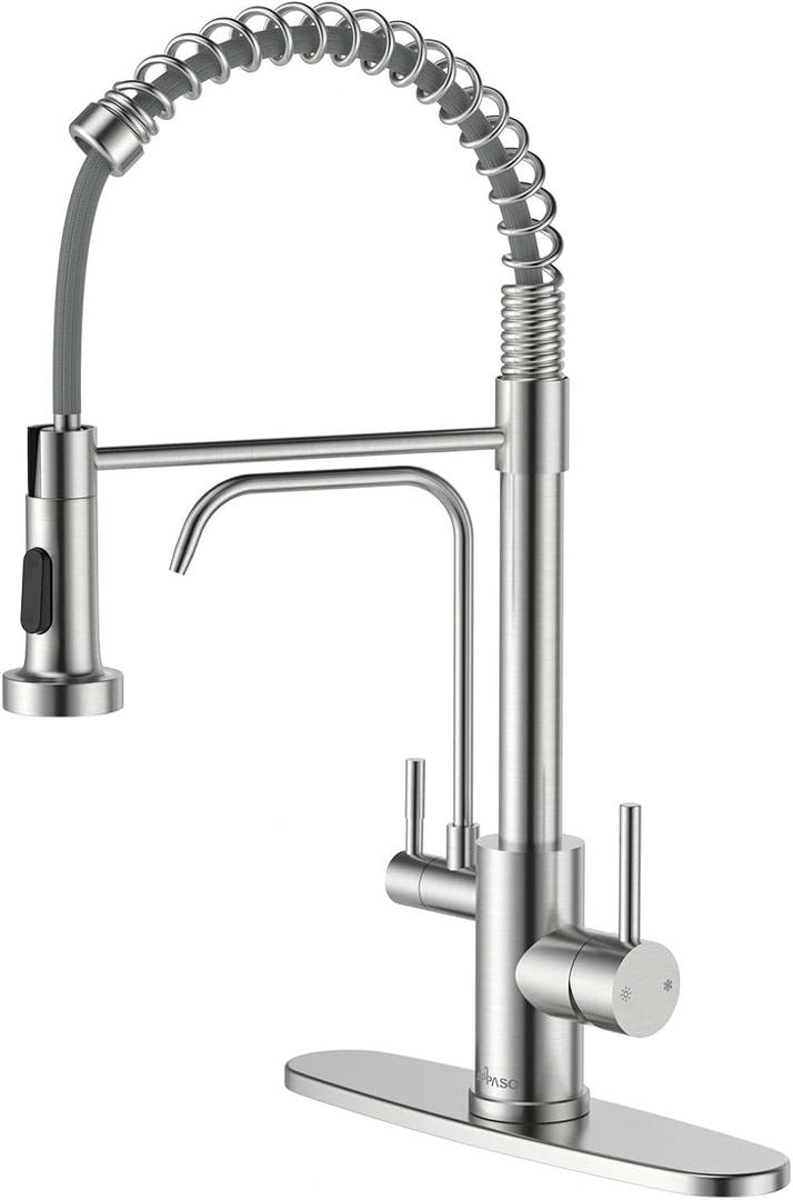 APPASO Kitchen Faucet with Drinking Water Faucet, 3 in 1 Pull Down Faucet with Purfied Water Faucet, 20 Inches High Arc Kitchen Water Filter Faucet, Brushed Nickel (Without Filtration Device)