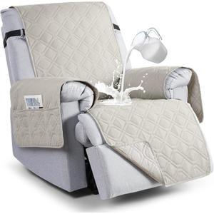 VANSOFY 100% Waterproof Recliner Chair Covers, Recliner Cover Non-Slip Dog Chair Cover Furniture Protector Washable Slipcover with Pocket, Elastic Straps for Pets, Dogs(Beige, 22")