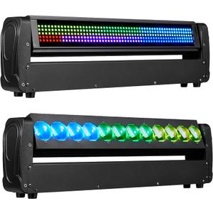 360 Moving Head DJ Lights 250W Beam Curtain & Strobe Stage Lights Bar 12x10W RGBW 4in1 DMX512/Sound/RDM Professional DJ Stage Props for Party Live Show Wedding - 2 Pcs