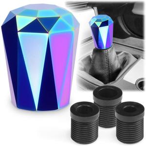 EZAUTO WRAP Universal Neo Chrome Diamond Shifter Chrome Aluminum Automatic Shift Knob Stick Manal Gear Lever Handle with 3 Threaded Adapters (6cm)