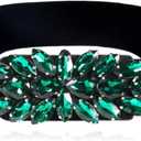 Women Big Rhinestone Belts Sparkly Crystal Belts Wide Stretchy Elastic Belt for Ladies Dresses (L-XL(32~37"), Classic Green)