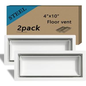 Floor Vents 4x10, Heavy Duty Steel Floor Register, 50% Higher Ventilation Performance Than Others, Sleek Modern Design, Sandtex White Finish, Fits Tile Wood Inserts, Floor Vent Covers for Home Floor