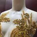 1 Pair of Handmade Rhinestone Appliques,26.5 * 18cm Gold Applique for Dress Wedding,Banquet Evening Gown,Photograph Shot Sewing Rhinestone Patches(Gold)