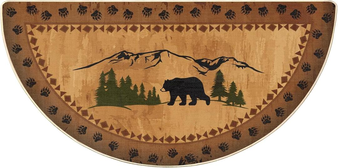Kinlop Winter Half Round Hearth Rug Birch Bear Non Skid Fireplace Rustic Bathroom Rugs Cabin Non Slip Mat Nature Scene Kitchen Carpet for Wood Floor Home Bedroom Living Room, 24'' x 47''(Classic) (Classic)