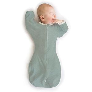 SwaddleDesigns Transitional Swaddle Sack with Arms Up Half-Length Sleeves and Mitten Cuffs, Small, 0-3 Months, 6-14 lbs, Heathered Jadeite (Arms Up Swaddle, Transition Swaddle Sleep Sack)