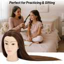 Mannequin Head with 90% Human Hair, 24" Female Real Hair Cosmetology Mannequin Head Hair Styling Manikin Head Doll Head for Hairdresser Practice Training with Clamp Holder and Tools (Brown)