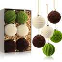 Jetec 12 Pcs Neutral Velvet Christmas Ball Ornaments 2.36 Inch Flocked Xmas Tree Hanging Decoration Plastic Velvet Christmas Ornaments with 6 Styles for Xmas Holiday Party Decoration