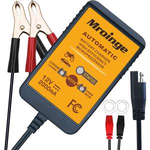 Mroinge MBC022, 12V 2A Lead Acid & Lithium(LiFePO4) Automatic Trickle Battery Charger Smart Battery Maintainer for Car Motorcycle Lawn Mower Boat ATV SLA AGM Gel Lithium(LiFePO4) and More Batteries