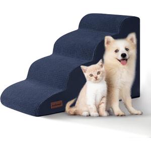 4-Step Dog Stairs and Ramp for Beds or Couches,Non-Slip Sturdy Pet Steps for Small Dogs and Cats,17.4" H,Blue