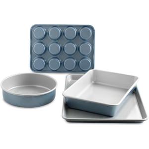 Nordic Ware Brilliant™ Colorful 4-Pc Baking Set, Nonstick made without PFAS or PTFE for safe cooking; Reinforced steel rim prevents warping; Half Sheet, 9x13 Inch Pan, 9-Inch Round Pan and Muffin Pan, LPNPMGV0092078, Dents