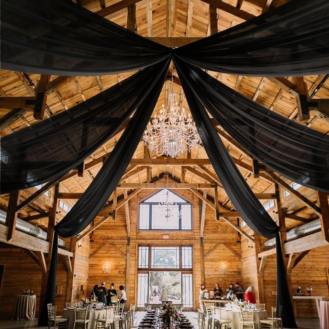 4 Panels Black Ceiling Drapes for Wedding Ceiling Drapes 5ftx40ft Wedding Arch Draping Fabric Sheer Curtains Voile Chiffon Drapery Draping Decorations for Party Ceremony Stage