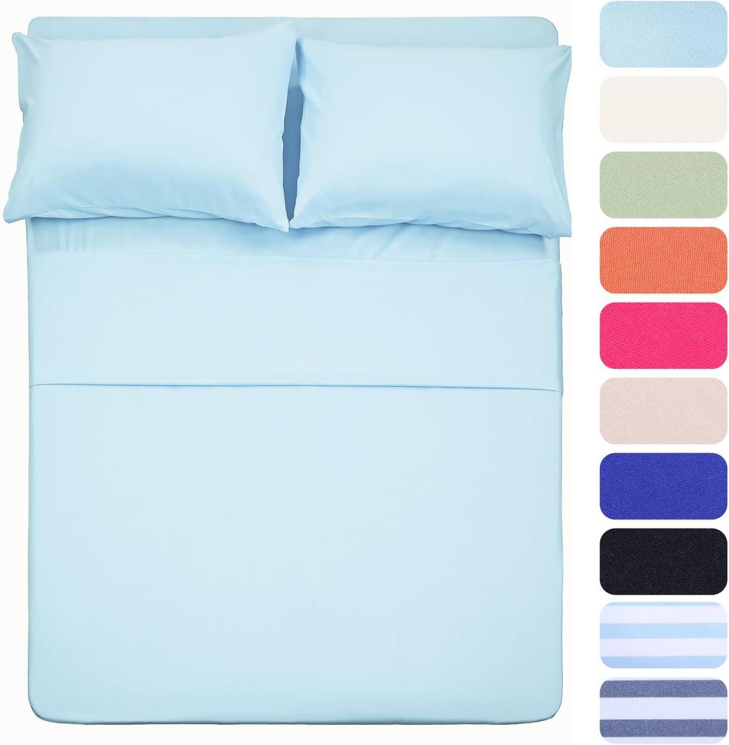 4 Piece Bed Sheet Set (Full,Baby Blue) 1 Flat Sheet,1 Fitted Sheet and 2 Pillow Cases,Brushed Microfiber Luxury Bedding with Deep Pockets (Full, Baby Blue)