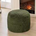 Unstuffed Ottoman Pouf Cover  Round Faux Fur Footstool Plush Floor Pouf (No Filler Included) Perfect for Living Room, Bedroom, or Office Lounge (Green, 20x20x15 in)