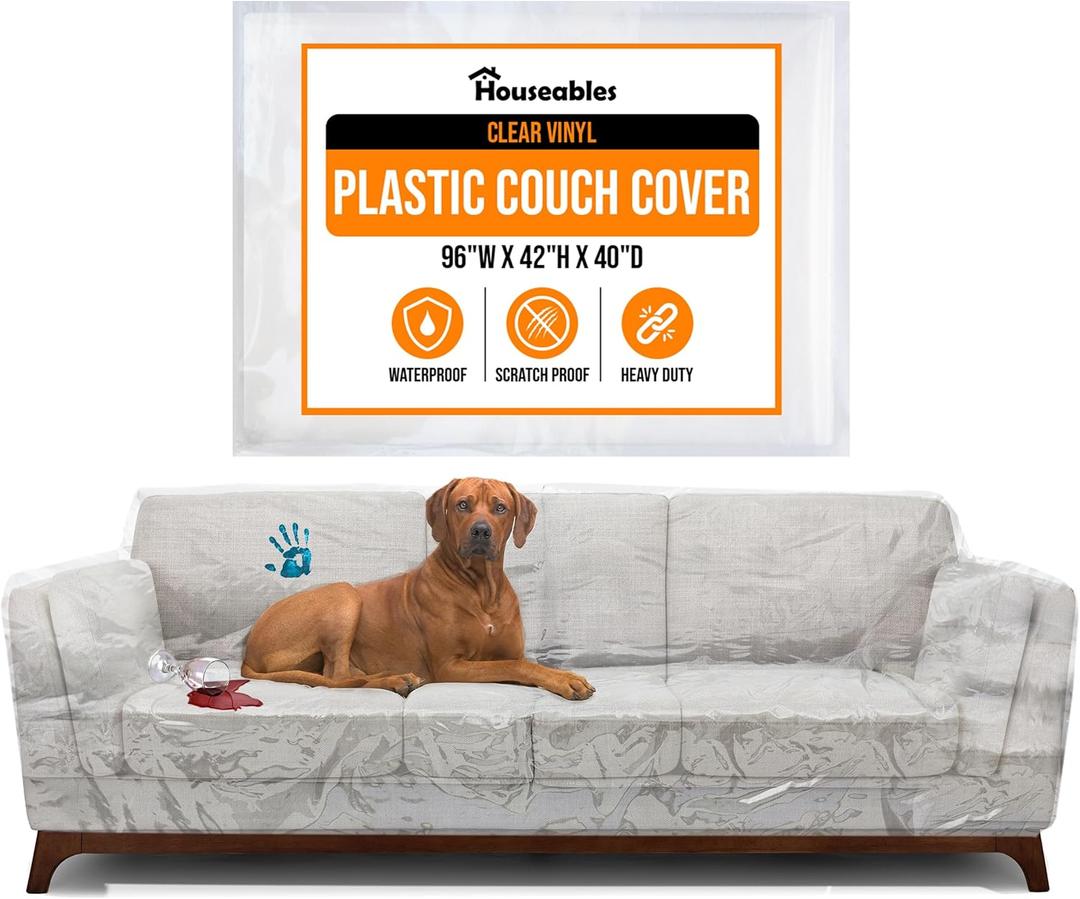 Houseables Plastic Couch Cover, Plastic Couch Covers for Pets, Sofa Protector, Clear Vinyl Slipcover, Furniture Protectors For Cats, Dogs, Storage, Waterproof, Pet Pee Urine Proof, Scratch, Heavy Duty