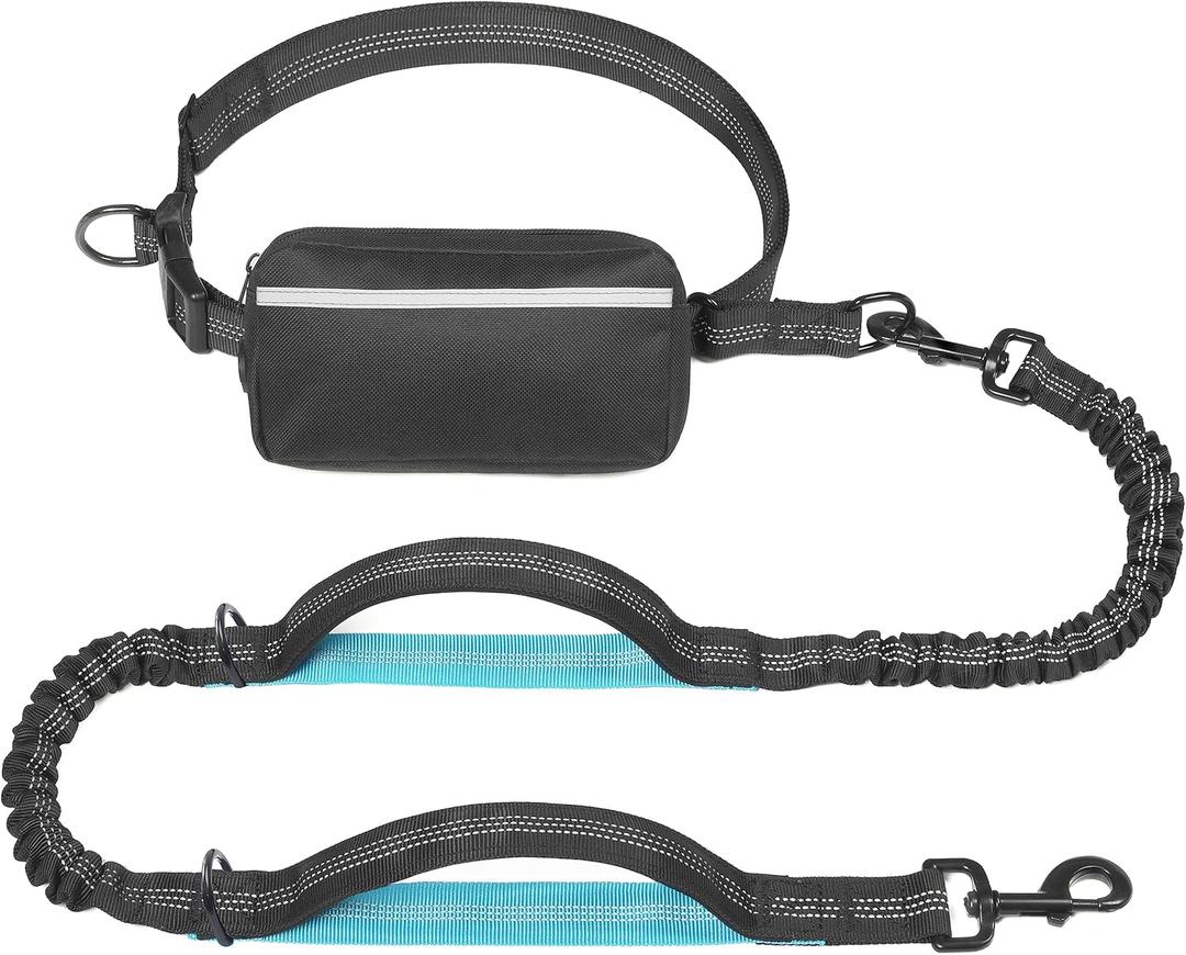 iYoShop Hands Free Dog Leash with Zipper Pouch, Dual Padded Handles and Durable Bungee for Walking, Jogging and Running Your Dog (Medium, 8-25 lbs, Black)
