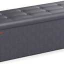 SONGMICS Mazie Collection - 43 Inches Folding Storage Ottoman Bench, Ottoman with Storage, Foot Rest Stool, Load 660 lb, for Living Room, Synthetic Leather, Dark Gray ULSF070G01