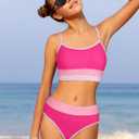 Girls Bathing Suit Color-Block Adjustable Straps Bikini Sets Girls Two Piece Swimsuits with Chest Pad Swimwear, size 13-14 Y