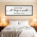 With God All Things are Possible Framed Wall Art, 40'x'15'' Positive Holy Religious Rustic Bible Verse for Christian God Jesus Christ Prayer, Vintage Horizontal Inspirational Catholic Scripture Decor