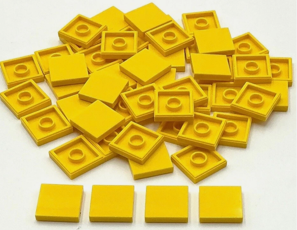 Classic Bricks Tile 2 x 2 110 Piece, Compatible with Lego Parts 3068, Creative Play Set - Compatible with Lego and All Major Brick Brands (110 Pcs) (Gold)