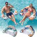 2 Pack Pool Floats Adult, OKSUWATER Pool Floaties with Two Cup Holders & Handles, Inflatable Pool Floats Chairs, Lake Floats Applies to Swimming Pool Party Summer Lake Water Fun-Multicolor