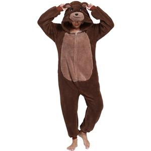 DKRUW Adult Onesie Pajamas Animal One Piece Brown Bear Costume Halloween Cosplay for Women Men (Brown Bear, X-Large)