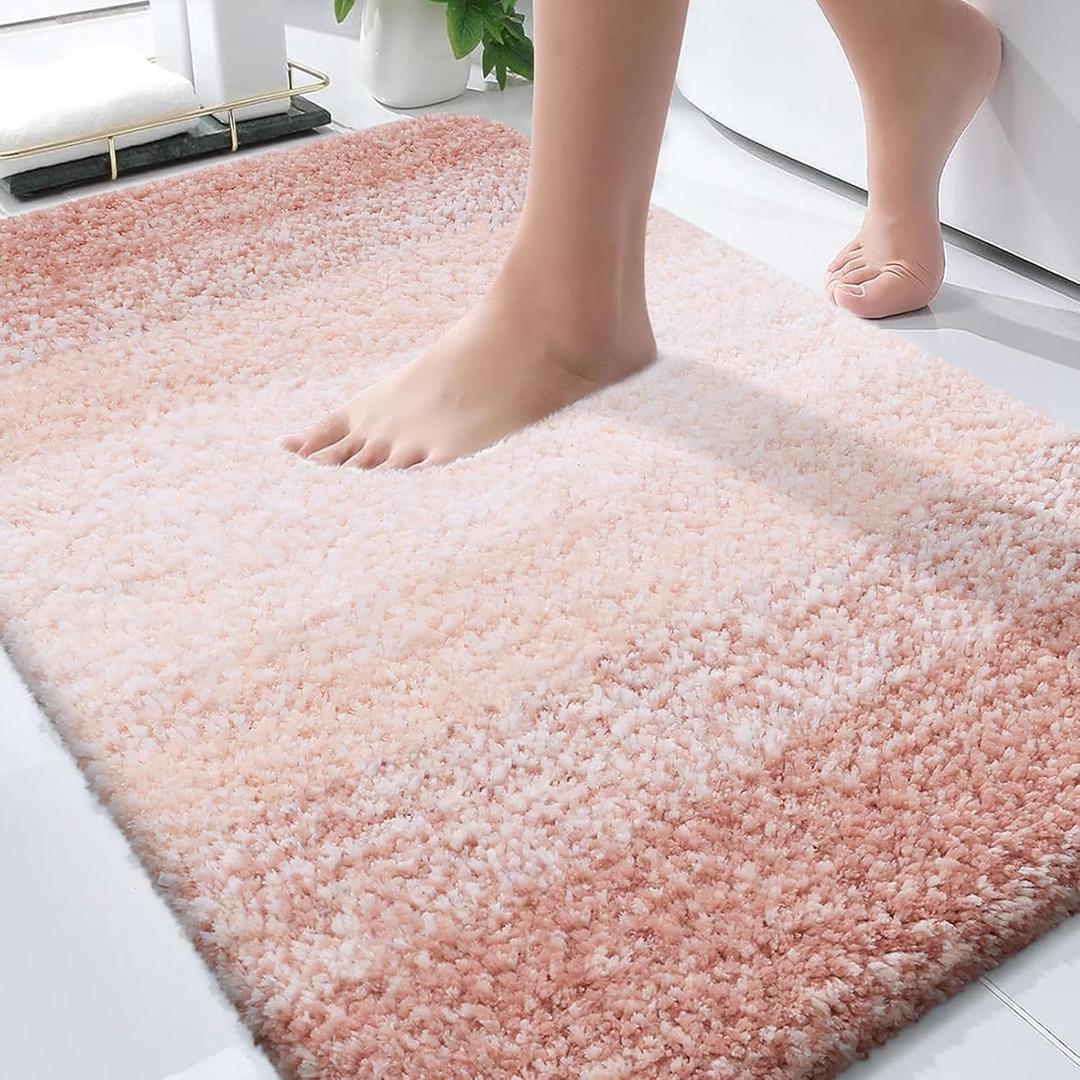 OLANLY Bathroom Rugs Mat 30x20, Extra Soft Absorbent Microfiber Bath Rugs, Rubber Backing, Quick Dry, Machine Washable Bath Mats for Bathroom Floor, Tub and Shower, Home Decor Accessories, Peach
