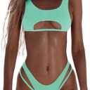 SherryDC Women's Sexy Scoop Neck Padded Cutout Strappy Thong Bikini Set Swimsuit (Medium, Lake Green)