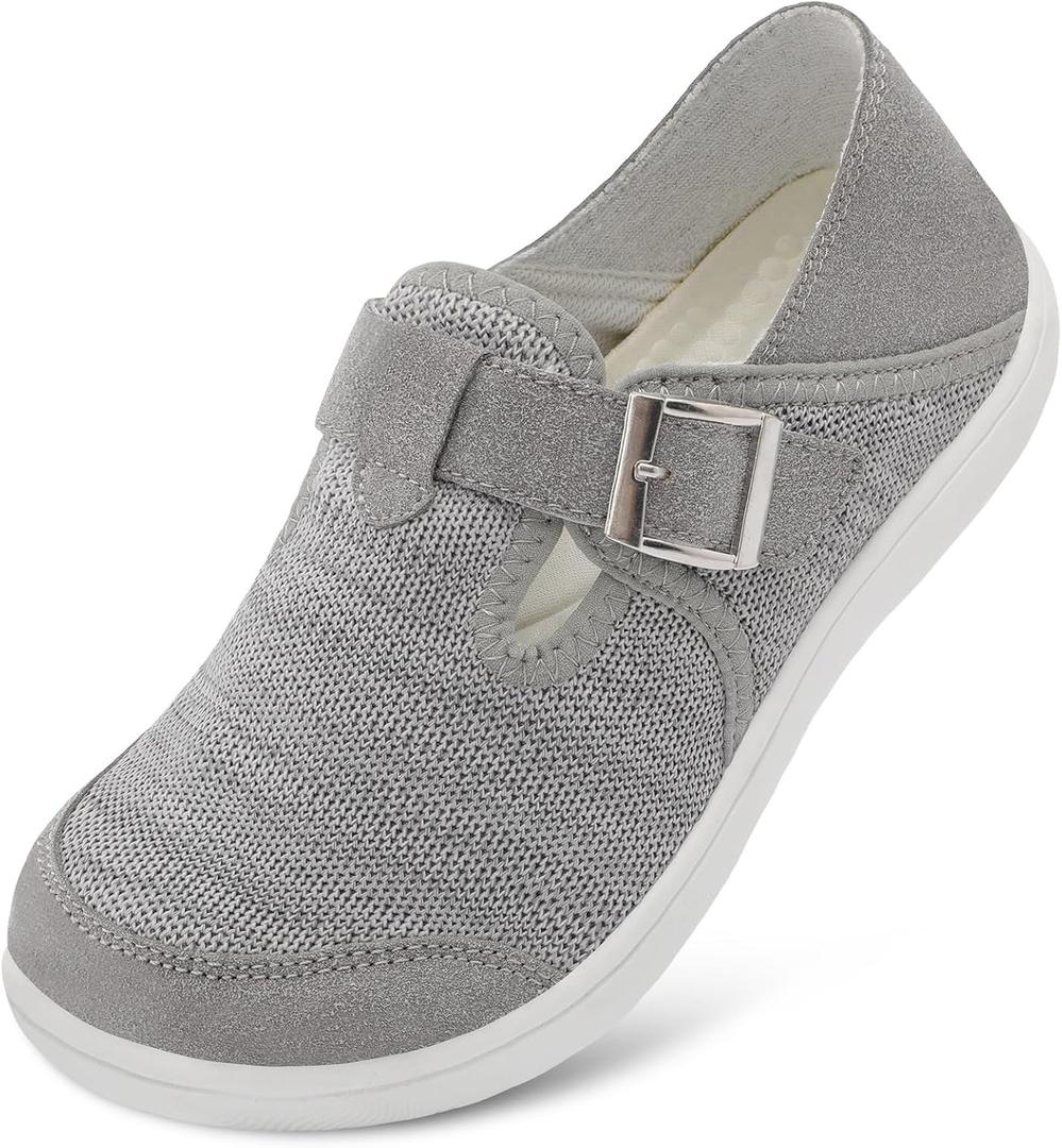 XIHALOOK Womens Walking Shoes Wide Toe Barefoot Shoes Zero Drop Minimalist Loafer with Adjustable Strap Slip on Clogs (7.5 Wide, Blend Lgrey)