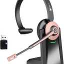 Wireless Headset with Mic for Work, Bluetooth Headset with Noise Cancelling Mic & USB Dongle for Meeting, Single Ear Work Headset with Charging Base & Mute for Teams/Zoom/Home/Office/Computer/Laptop