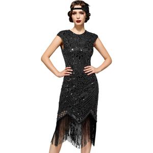 SWEETV YESSA Women's Flapper Dresses 1920s Great Gatsby Dresses Sequin Fringed Roaring 20s Cocktail Dress (XL)