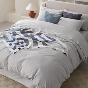 Double Stitch 100% Organic Cotton Duvet Cover - Soft 3 Piece Bedding Set King Size, 300 TC Luxury Hotel Sateen Weave, GOTS Certified Long Staple Cotton, Made in India, Light Grey