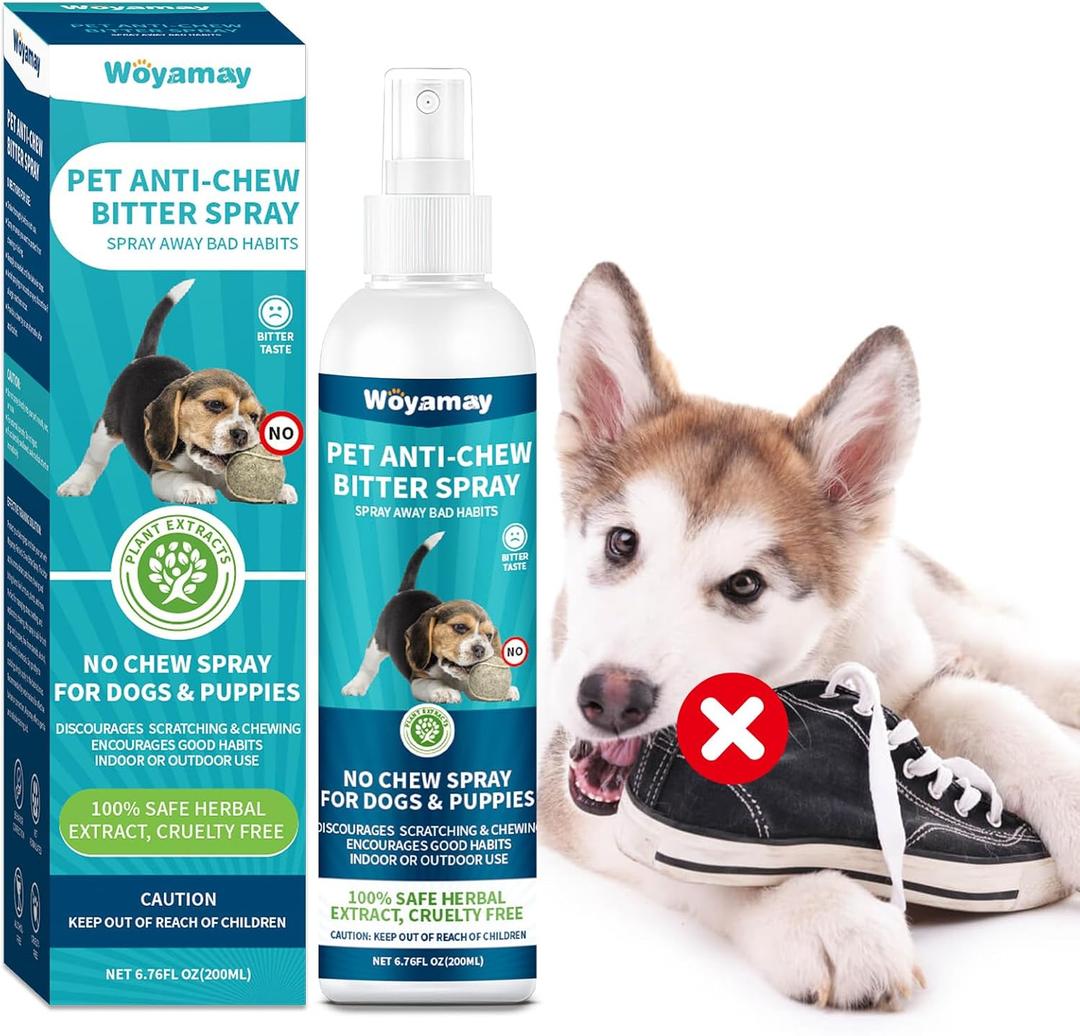 No Chew Spray for Dogs, 200ML Bitter Apple Spray for Dogs to Stop Chewing Carpet, Furniture, Shoes, Plants, Effective Dog Deterrent Spray, Dog Training Anti Chew Spray for Dogs Puppies