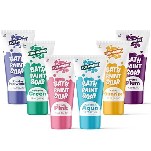 Tub Works® Bath Paint Soap Bath Toy, Pastel 6 Pack | Non-Toxic | Washable Bathtub Paint for Finger Painting on Tub Walls | Ideal Toddler Bath Toys for Creative Play | Easy to Clean, Fun Paint Soap