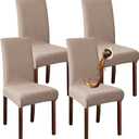 Waterproof Chair Covers Dining Chair Cover,Removable Washable Jacquard Parsons Chair Covers (Khaki-Set of 4)
