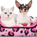 Rectangle Washable Dog Bed for Large, Medium & Small Dogs – Soft Calming Puppy Beds, Durable Warm Pet Sofa with Non-Slip Bottom for Indoor Use.Pink M Size (33.5"x33.5"x7.1")