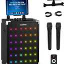 MASINGO Karaoke Machine for Adults and Kids, 40W Speaker with 8" Woofer, 2 Wireless Microphones, Bluetooth, USB, MicroSD, FM Radio, TV Connection, Tablet Holder, and Real-Time Karaoke Mode, Soprano X2