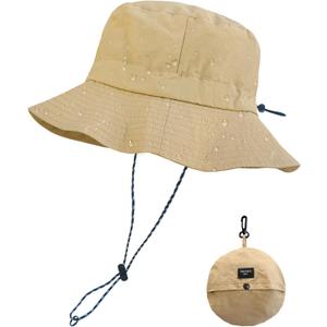 PFFY Quick Dry Waterproof Packable Bucket Hat for Women Men Outdoor Sun Hats with Detachable Chin Strap (Khaki)