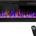 36" Electric Fireplace Wall Mounted and Recessed with Remote Control, 750/1500W Ultra-Thin Wall Fireplace Heater W/Timer Adjustable Flame Color and Brightness, Log Set & Crystal Options