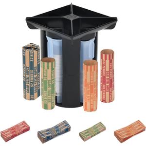 Coin Counter, Coin Sorter Tube, 4-in-1 Coin Sorter and Wrapper Machine, Change Counter Machine Coin Roller with 80 PCS Coin Wrappers