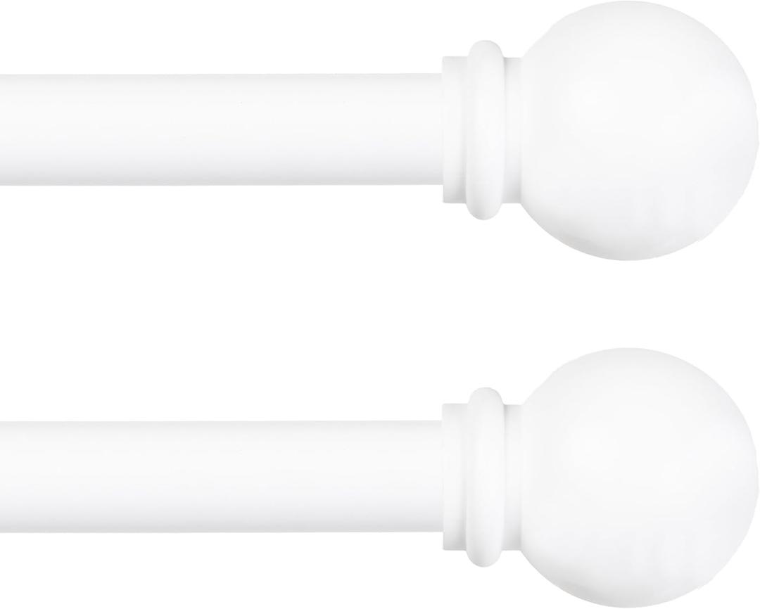 Kenney Chelsea Ball End Window Curtain Rod, Adjustable Curtain Rod for Windows 28 to 48 Inches, Extendable Curtain Rod Set, White Curtain Rod, Curtain Rods 2 Pack